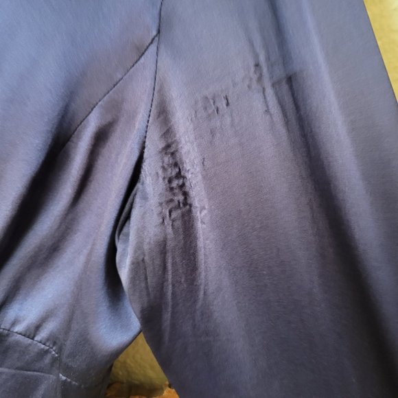 Anne Klein AK Dark Purple Ruffled Silk Fitted Button Down Blouse - As Is - Picture 10 of 12